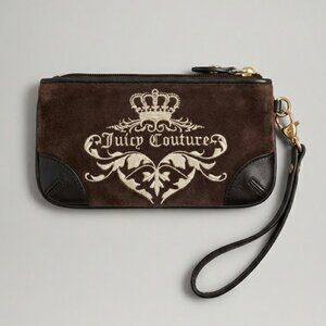 Vintage Y2K Juicy Couture Brown Suede Wristlet Pouch Mini Bag